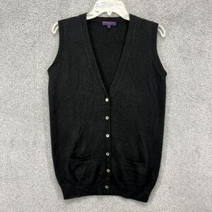Citizen Cashmere Paris Cardigan Sweater M Black Sleeveless V Neck Vest pockets